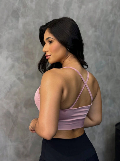 Top Academia Alcinha Fitness Com Cruzado nas Costas Cropped Zero Transparência Com Bojo Removível