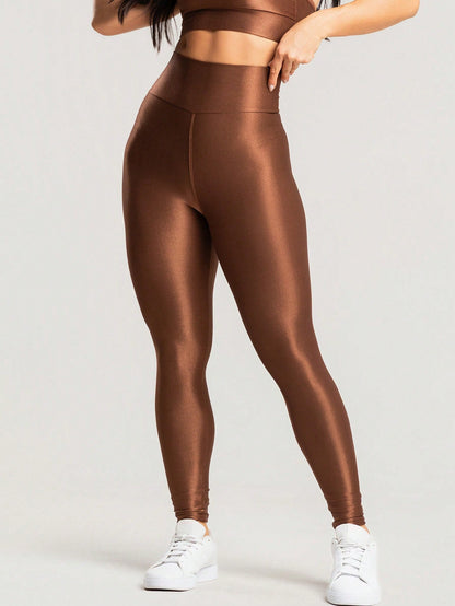 Calça legging fitness feminina canelada cintura alta com brilho para treino premium