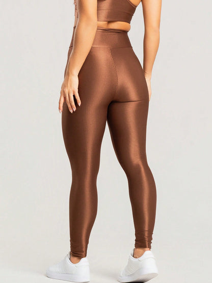 Calça legging fitness feminina canelada cintura alta com brilho para treino premium