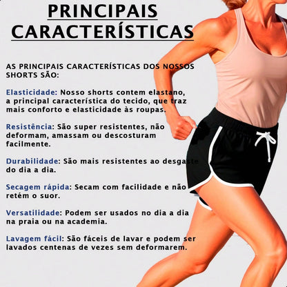 Shorts Esportivo Preto com Cós Elástico, Cordão Ajustável e Bolsos Funcionais