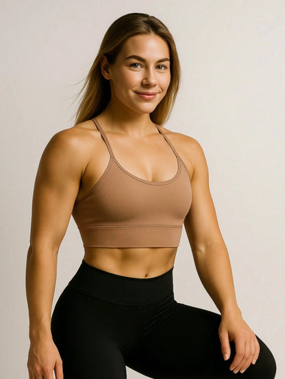 Top Academia Alcinha Fitness Com Cruzado nas Costas Cropped Zero Transparência Com Bojo Removível